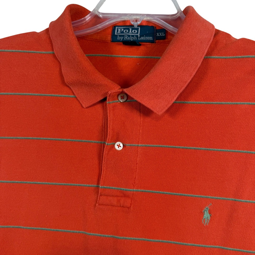 Polo Ralph Lauren Polo Shirt Men XXL Orange Green Striped Short Sleeve